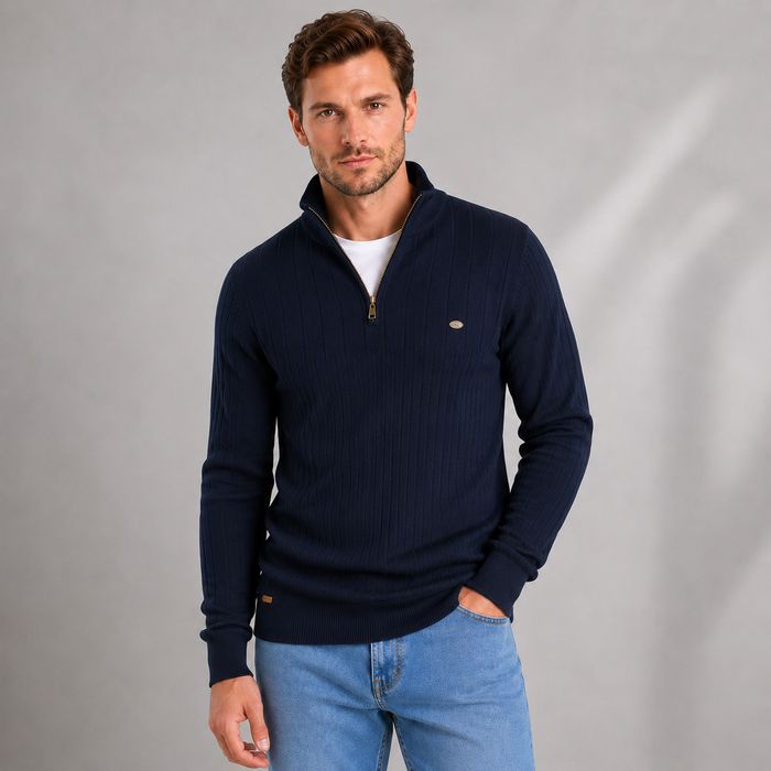 Montarello Men's Quarter Zip Jumper Ribbed Funnel Neck