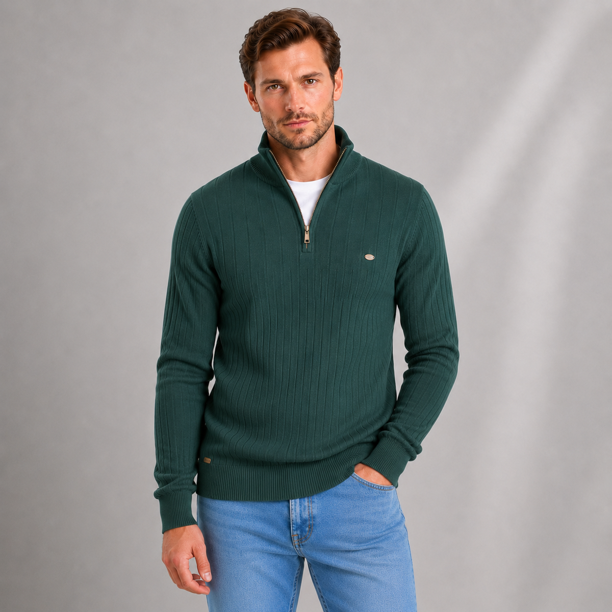 Montarello Men's Quarter Zip Jumper Ribbed Funnel Neck