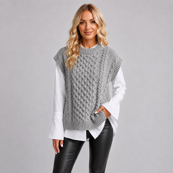 Montarello Women's Sweater Vest Cable Knit Round Neck