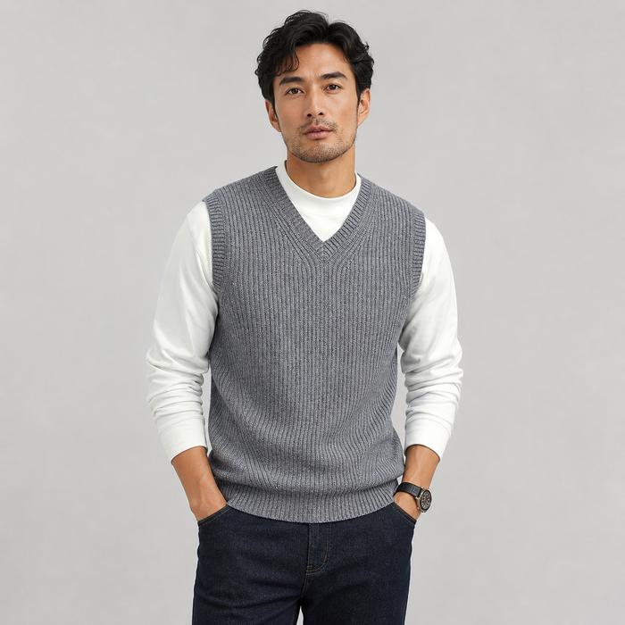 Montarello Men's Sweater Vest V-Neck Ribbed Knit