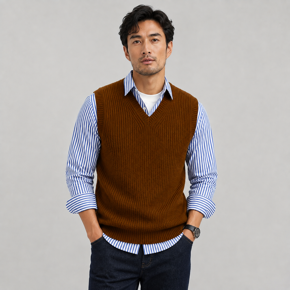 Montarello Men's Sweater Vest V-Neck Ribbed Knit