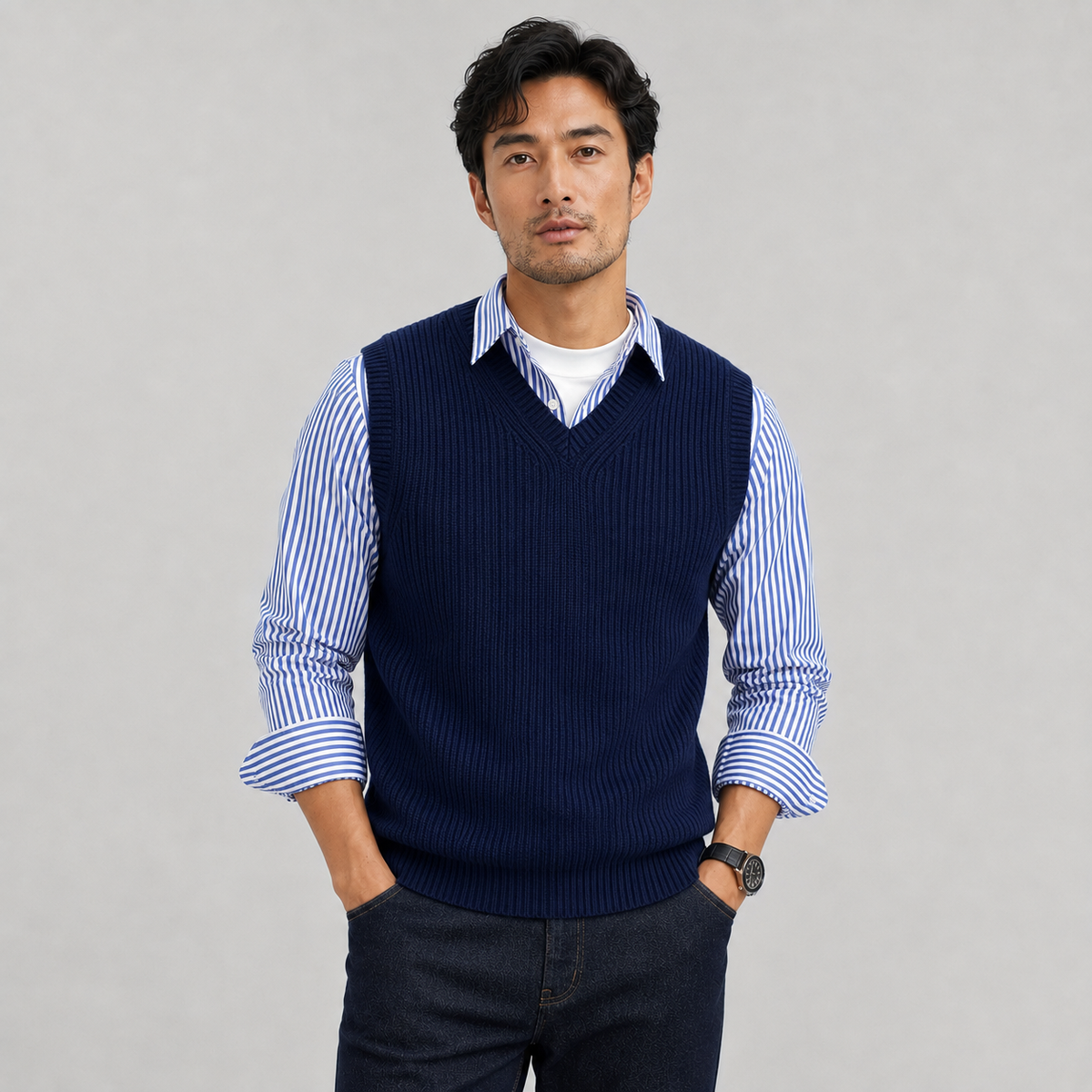 Montarello Men's Sweater Vest V-Neck Ribbed Knit