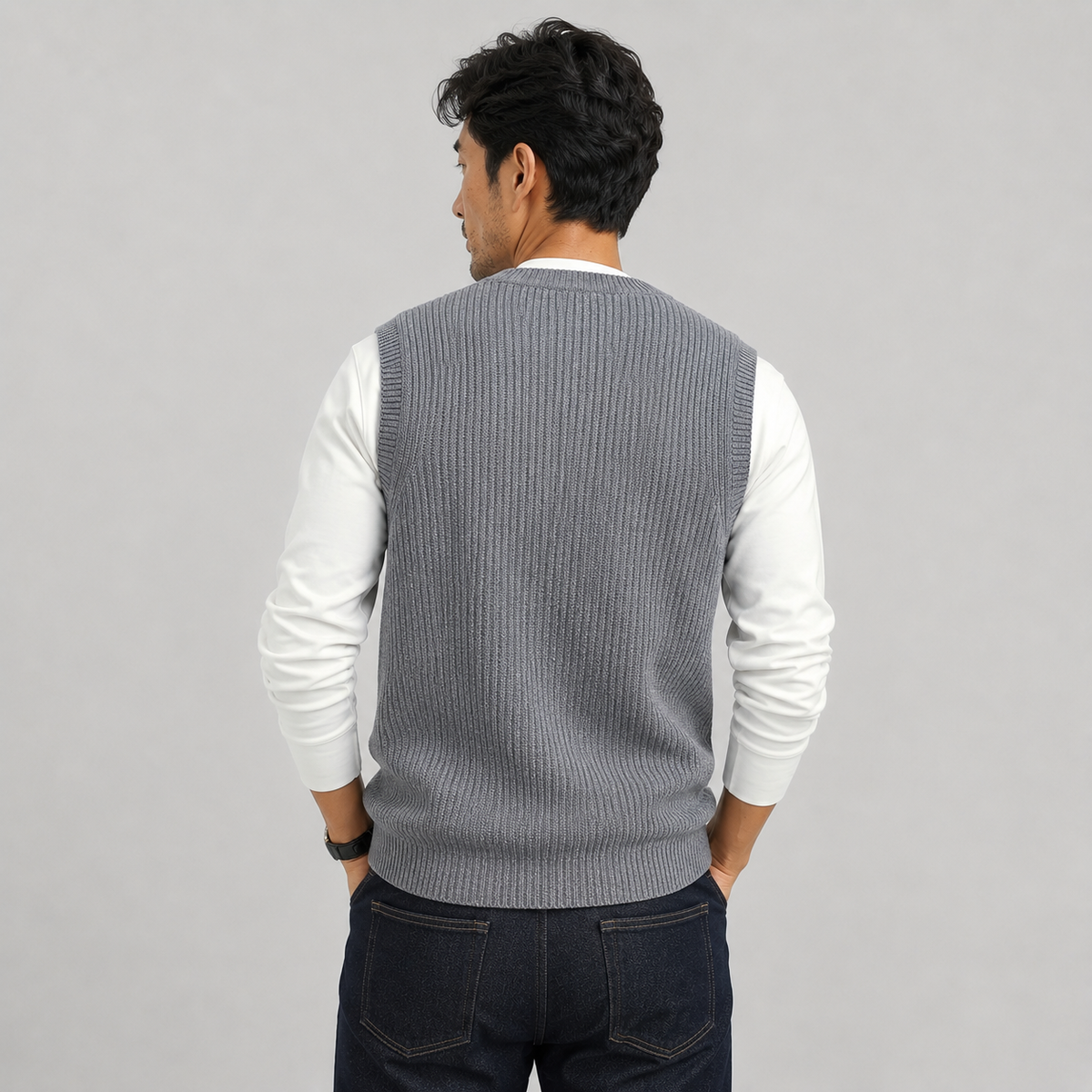 Montarello Men's Sweater Vest V-Neck Ribbed Knit