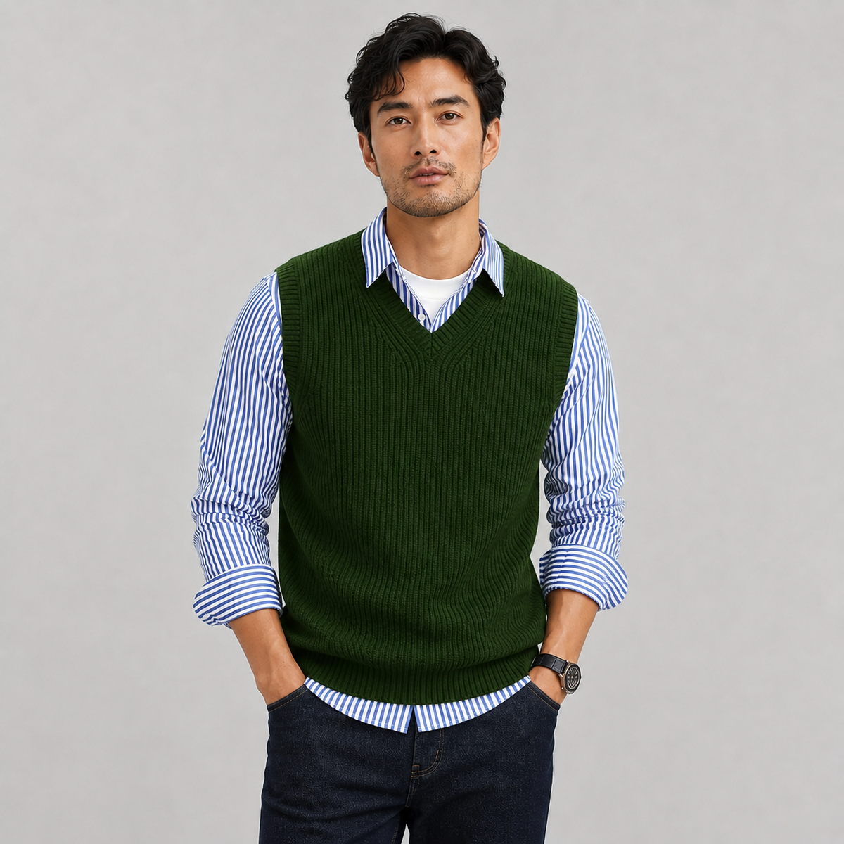 Montarello Men's Sweater Vest V-Neck Ribbed Knit