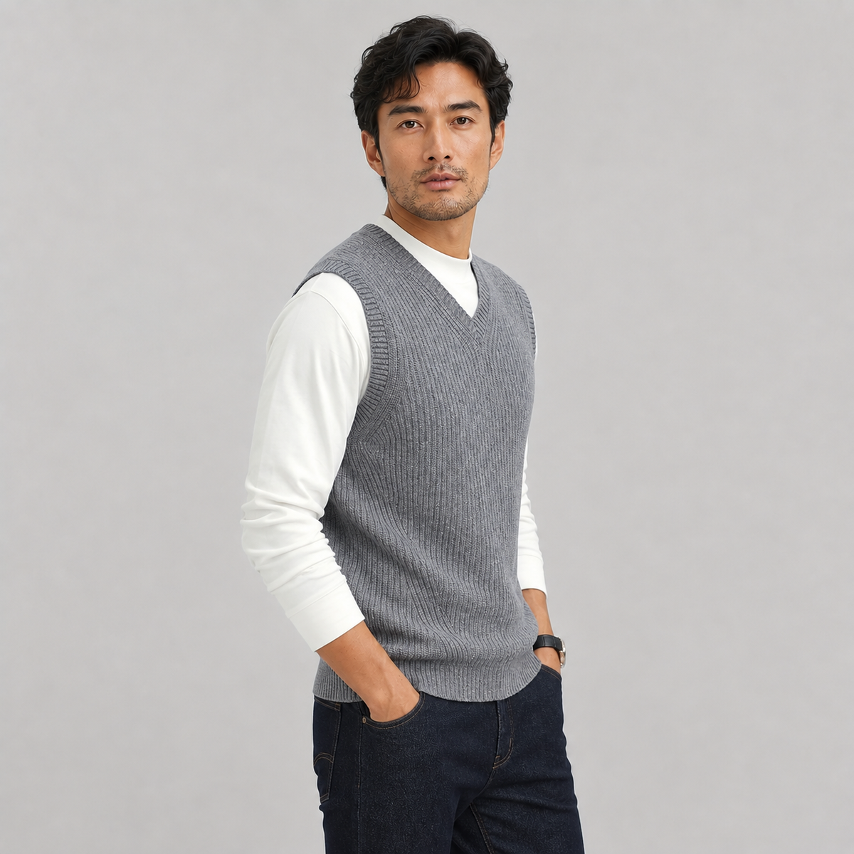 Montarello Men's Sweater Vest V-Neck Ribbed Knit