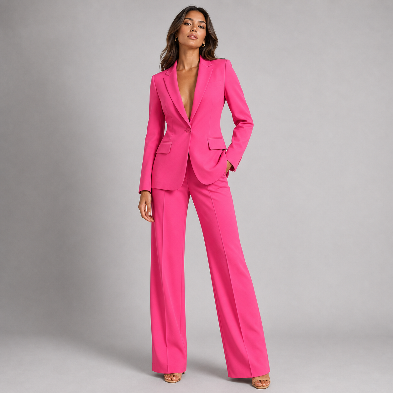 Montarello Women's Tailored Blazer and Wide-Leg Trouser Suit Set