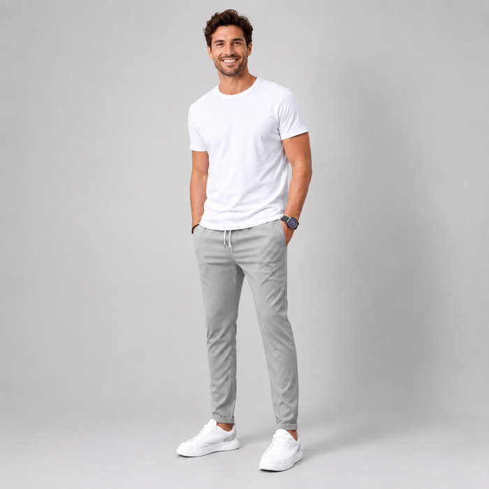 Montarello Men's Slim Fit Drawstring Trousers with Tapered Leg