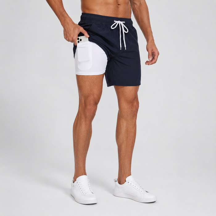 Montarello Men's Quick-Dry Swim Shorts with Compression Liner and Pocket