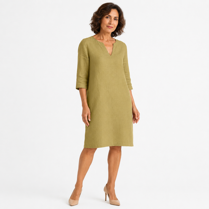 Montarello Women's Linen-Look V-Neck 3/4-Sleeve Midi Dress