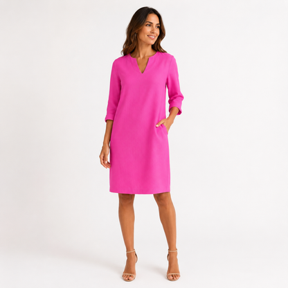Montarello Women's Linen-Look V-Neck 3/4-Sleeve Midi Dress