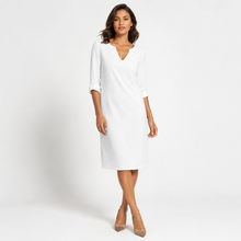 Montarello Women's Linen-Look V-Neck 3/4-Sleeve Midi Dress