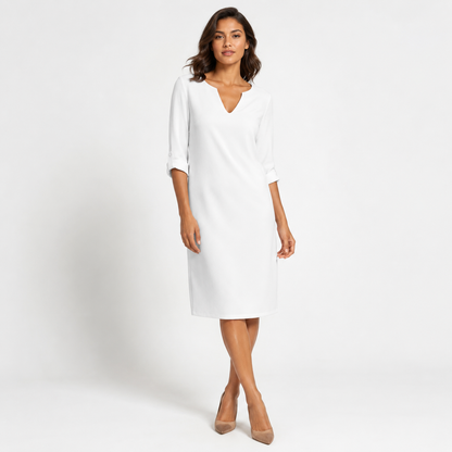 Montarello Women's Linen-Look V-Neck 3/4-Sleeve Midi Dress