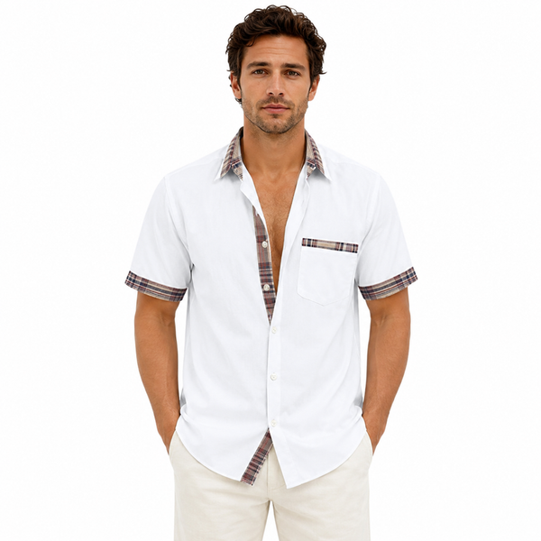 Montarello Men's Short Sleeve Contrast-Trim Casual Shirt