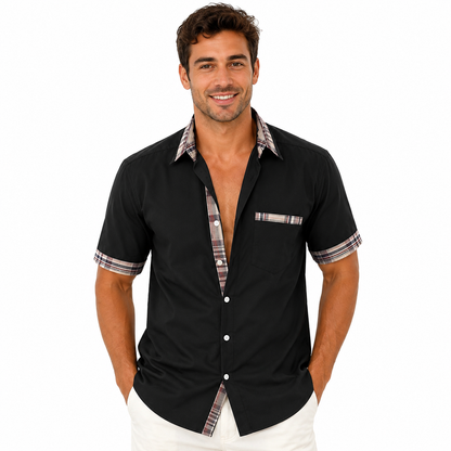 Montarello Men's Short-Sleeve Contrast-Trim Button-Up Summer Shirt