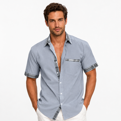 Montarello Men's Short-Sleeve Contrast-Trim Button-Up Summer Shirt