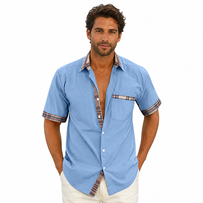 Montarello Men's Short-Sleeve Contrast-Trim Button-Up Summer Shirt