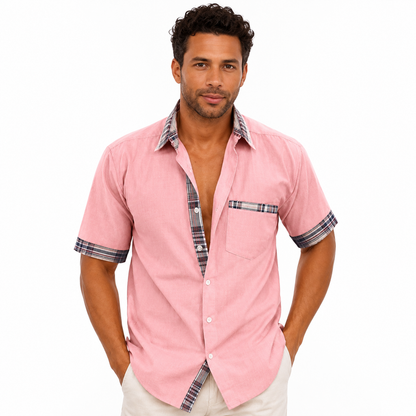 Montarello Men's Short-Sleeve Contrast-Trim Button-Up Summer Shirt