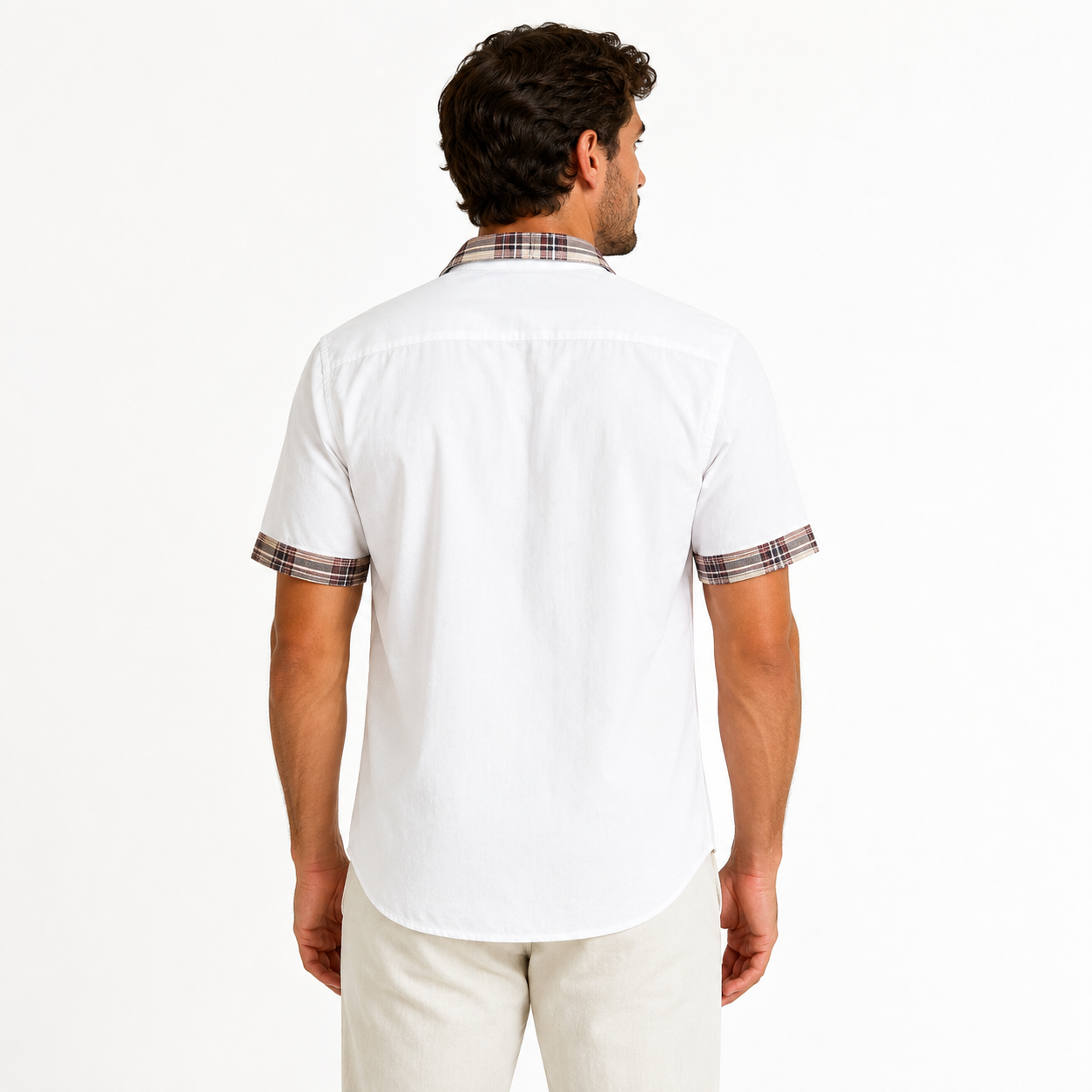 Montarello Men's Short-Sleeve Contrast-Trim Button-Up Summer Shirt