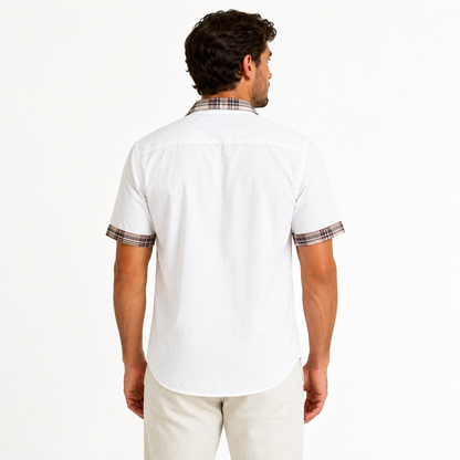 Montarello Men's Short-Sleeve Contrast-Trim Button-Up Summer Shirt