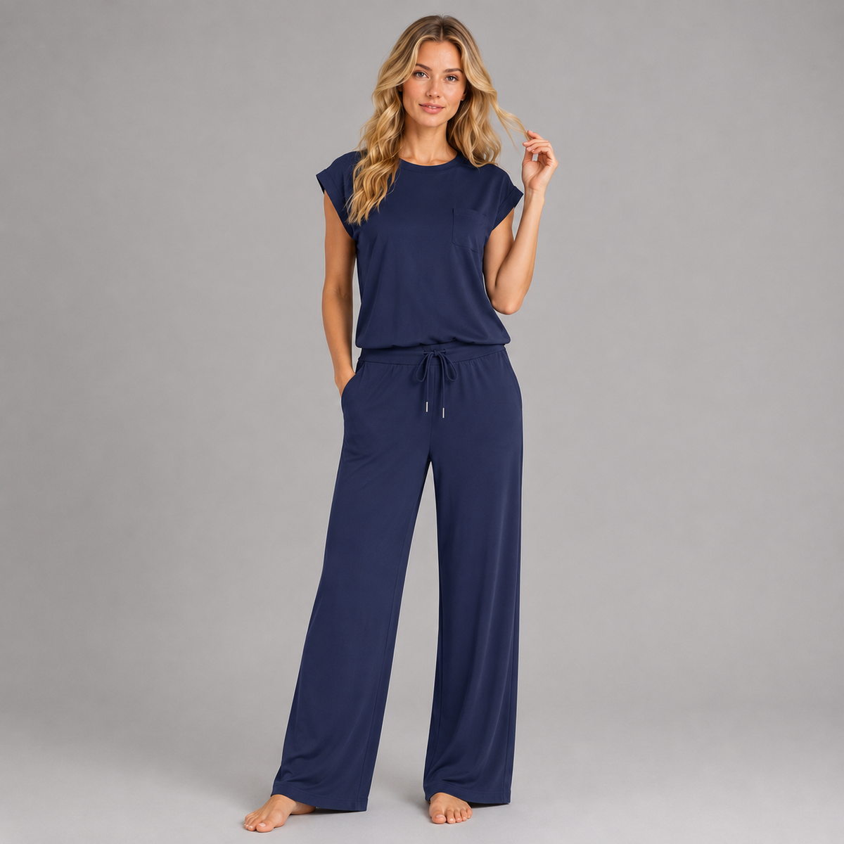 Montarello Women's Lounge Set Cap Sleeve Wide Leg Trousers