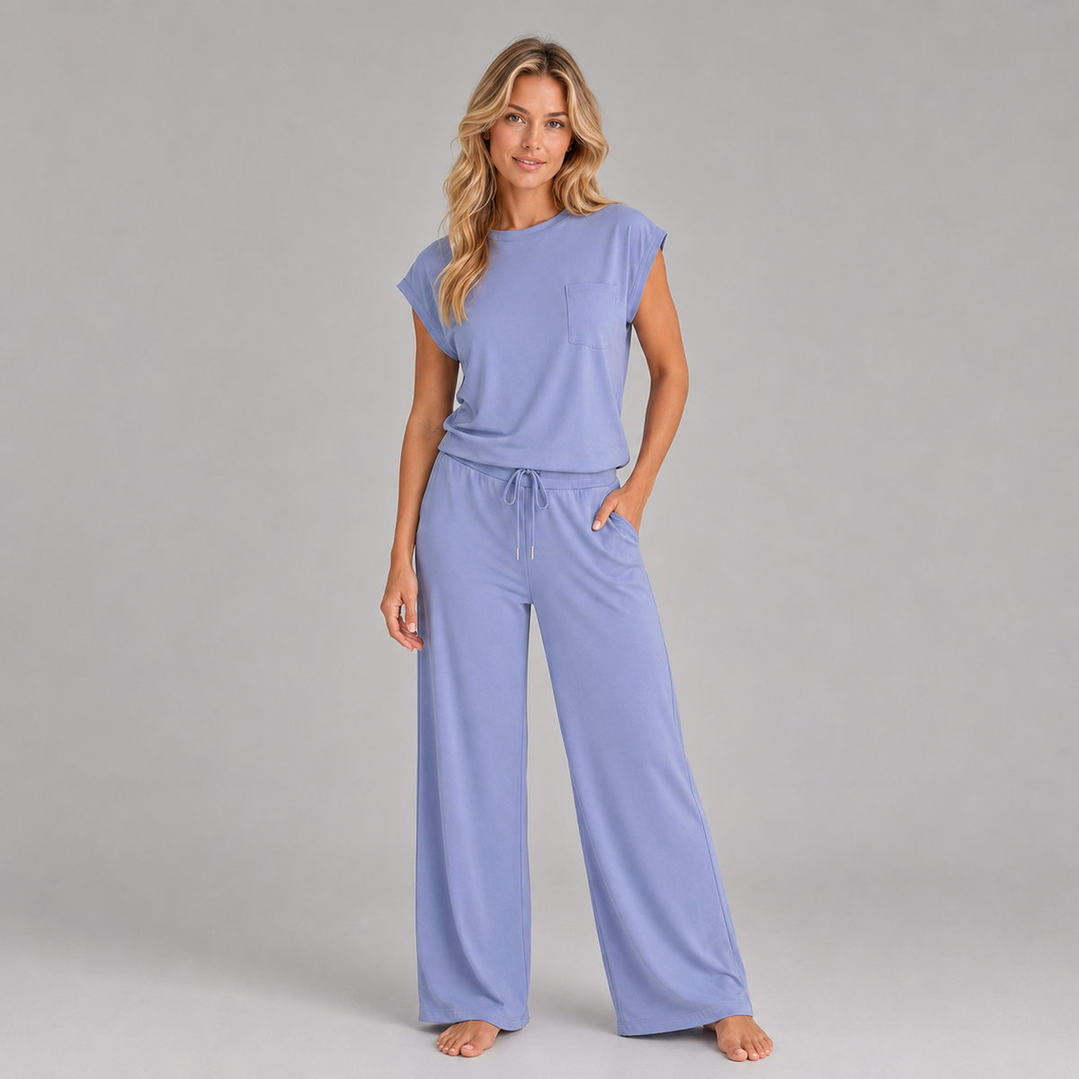 Montarello Women's Lounge Set Cap Sleeve Wide Leg Trousers