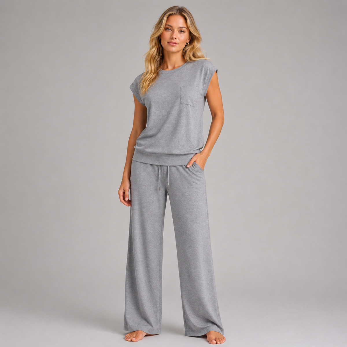 Montarello Women's Lounge Set Cap Sleeve Wide Leg Trousers