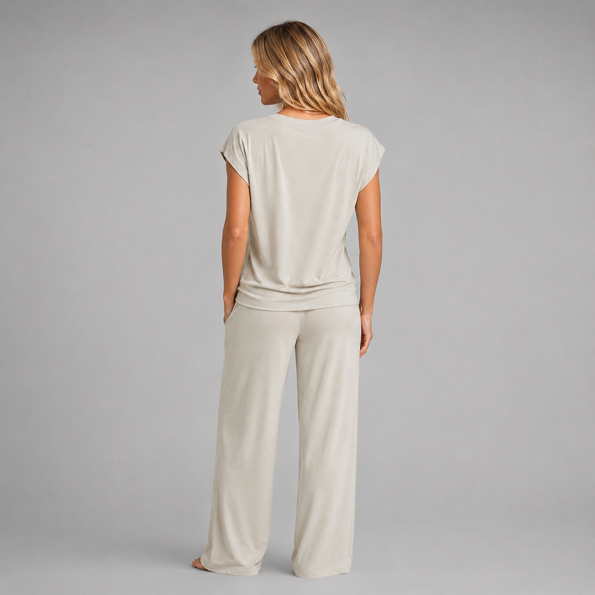 Montarello Women's Lounge Set Cap Sleeve Wide Leg Trousers