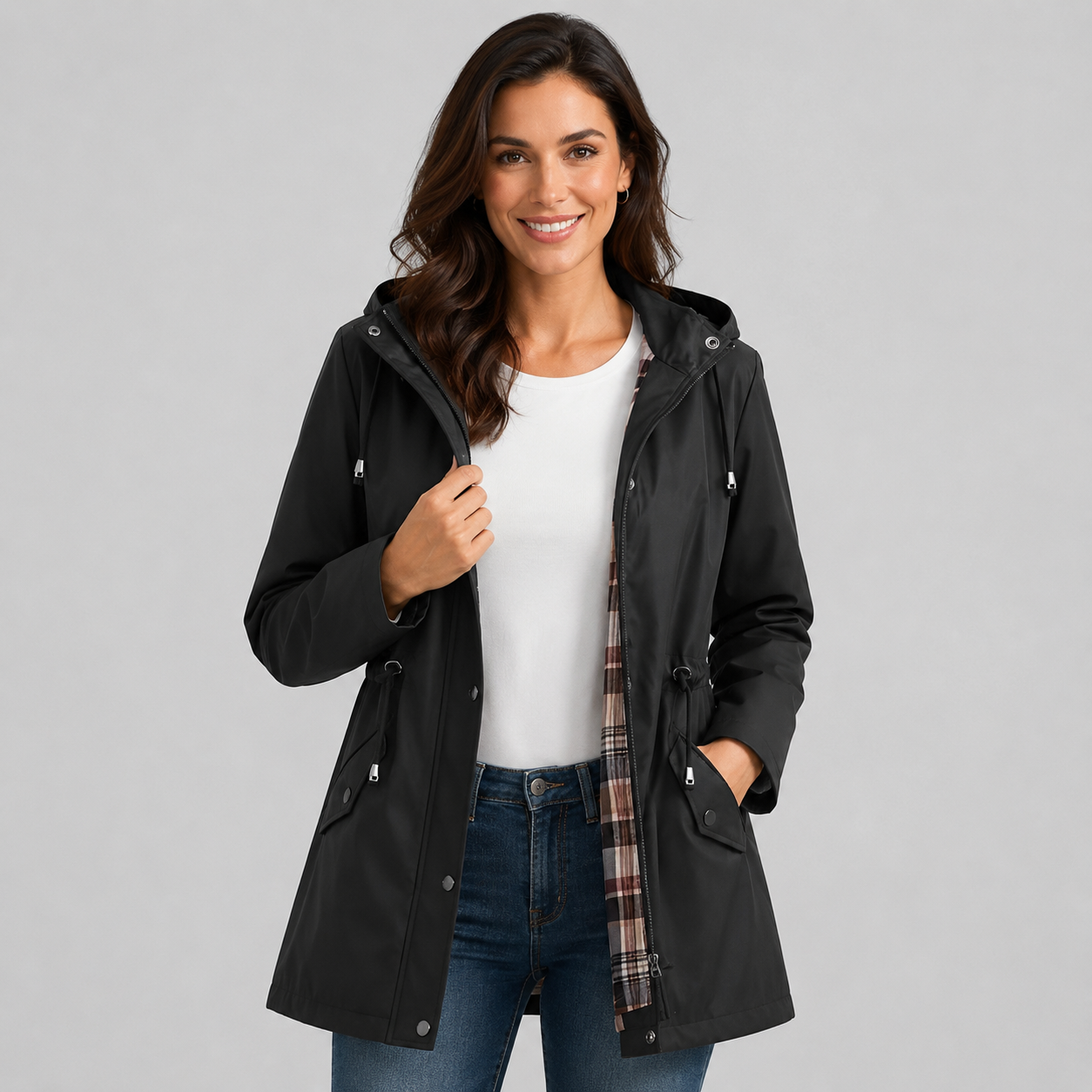 Montarello Women's Raincoat Hooded Check Lined