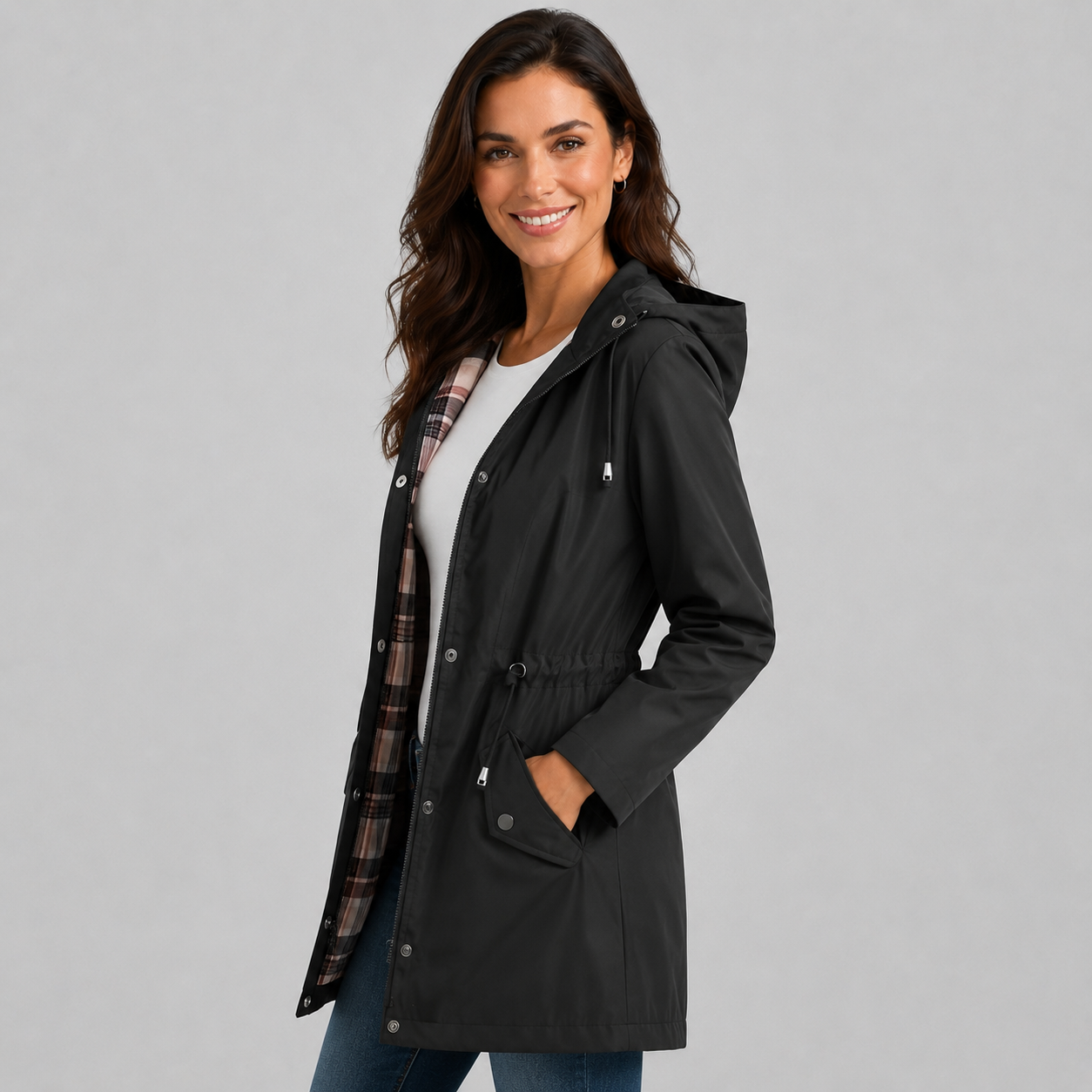 Montarello Women's Raincoat Hooded Check Lined