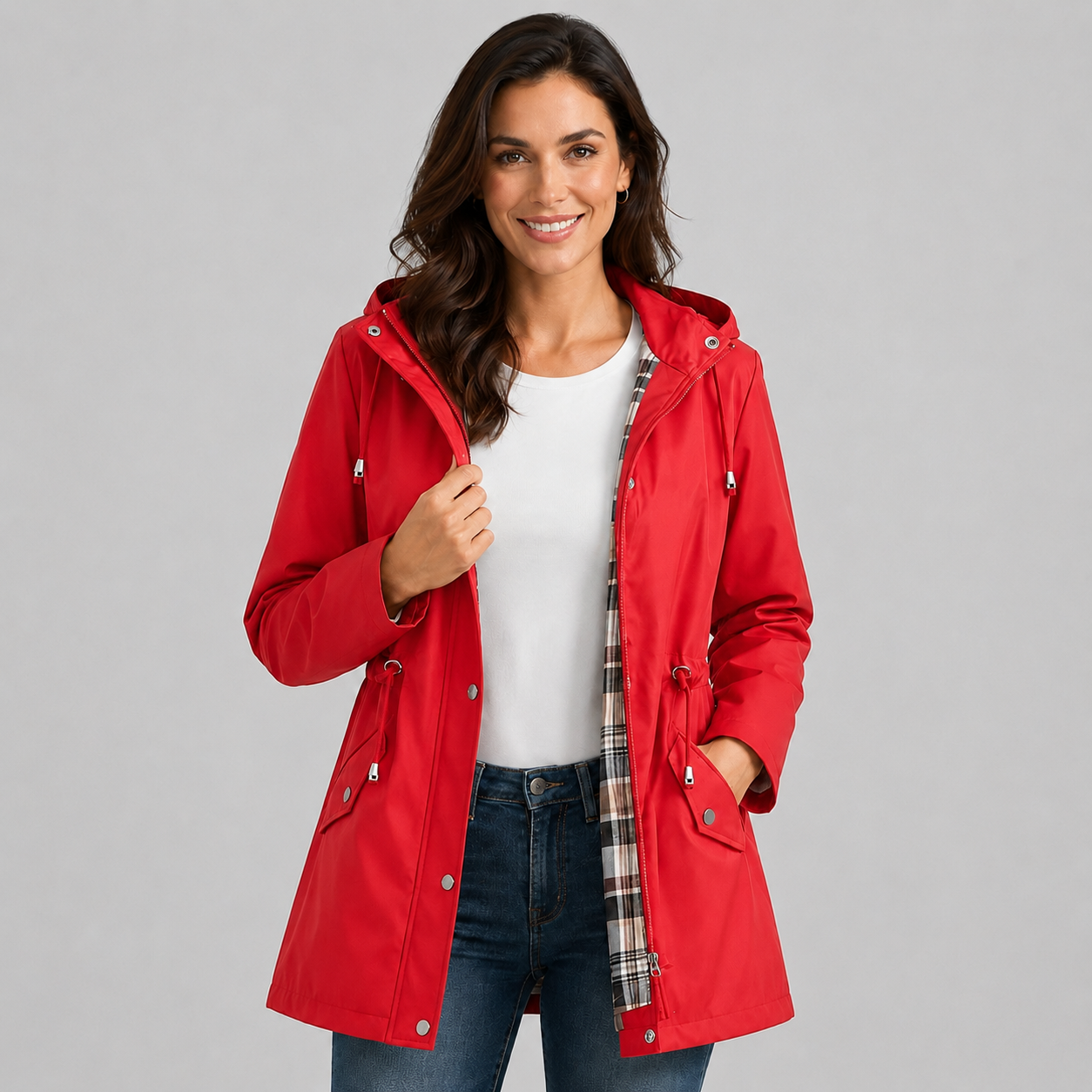 Montarello Women's Raincoat Hooded Check Lined