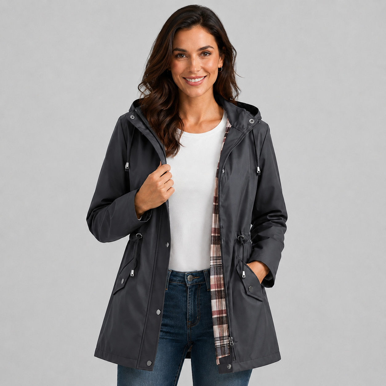 Montarello Women's Raincoat Hooded Check Lined