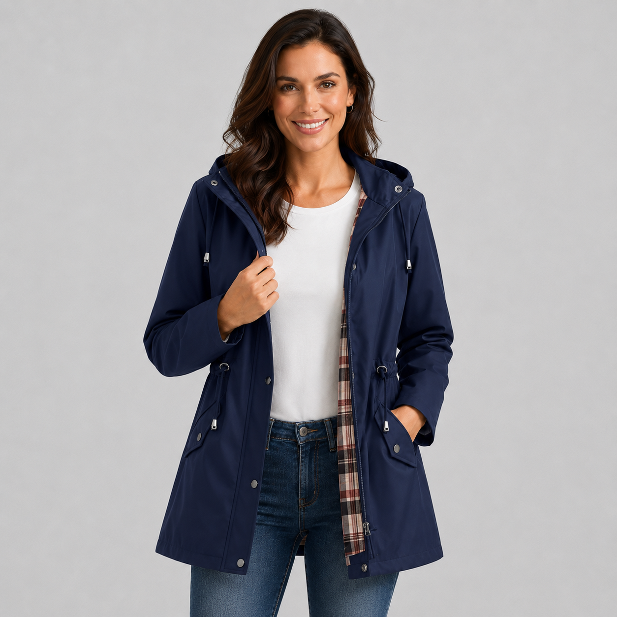 Montarello Women's Raincoat Hooded Check Lined