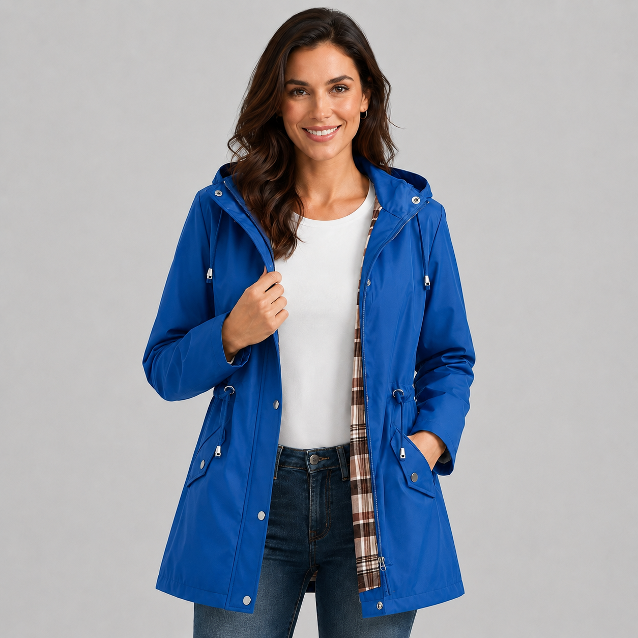 Montarello Women's Raincoat Hooded Check Lined