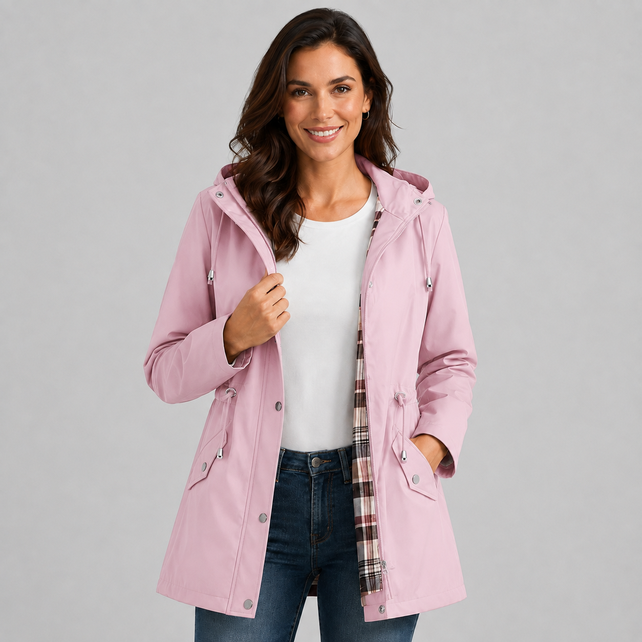Montarello Women's Raincoat Hooded Check Lined
