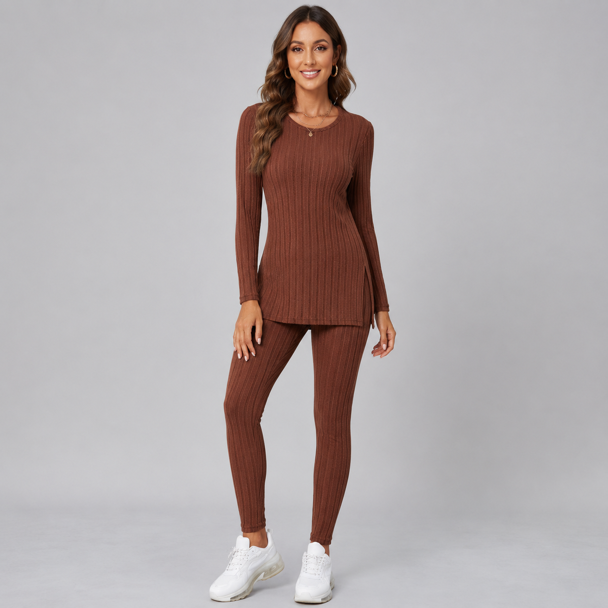 Montarello Women's Lounge Set Knitted V-Neck Wide Leg