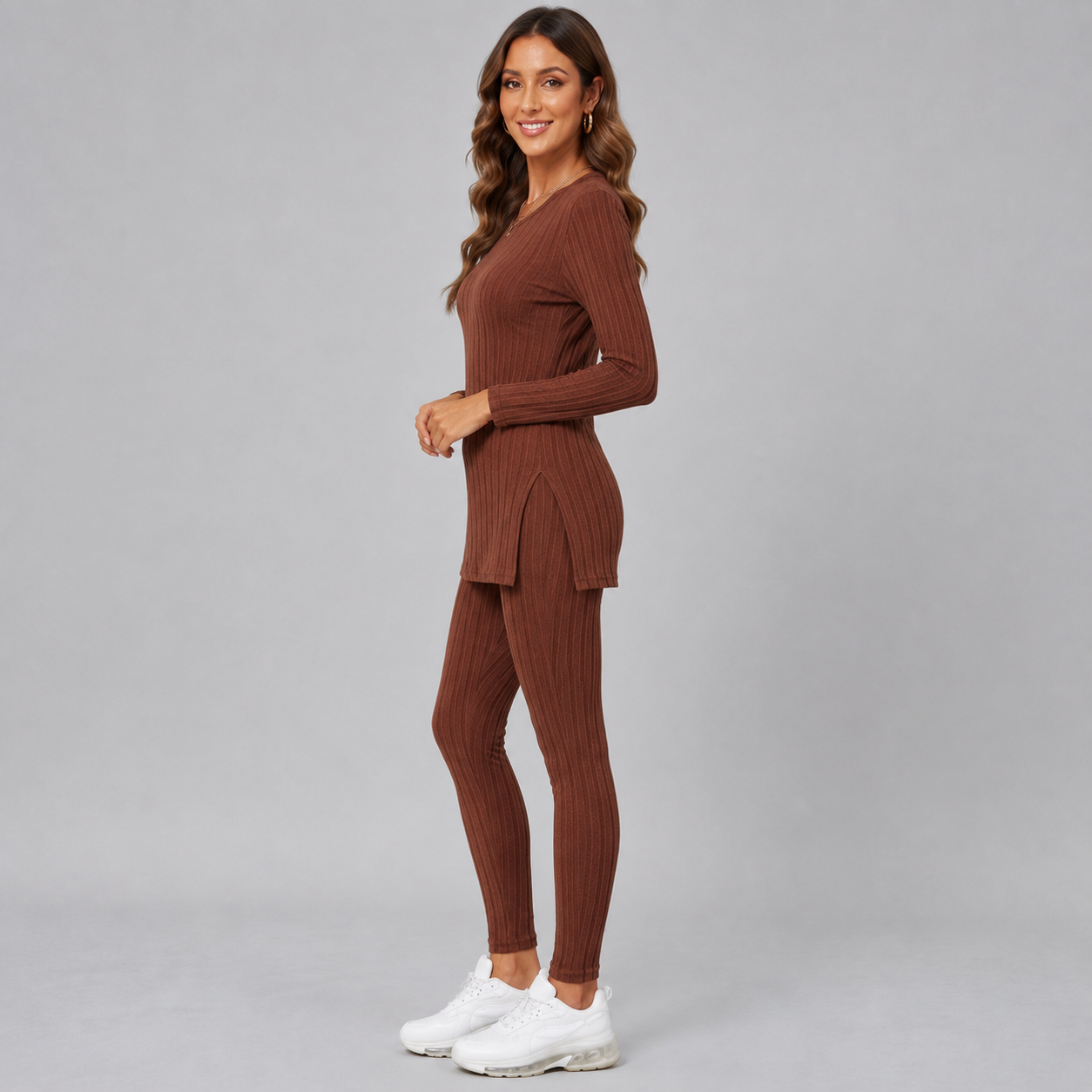 Montarello Women's Lounge Set Knitted V-Neck Wide Leg