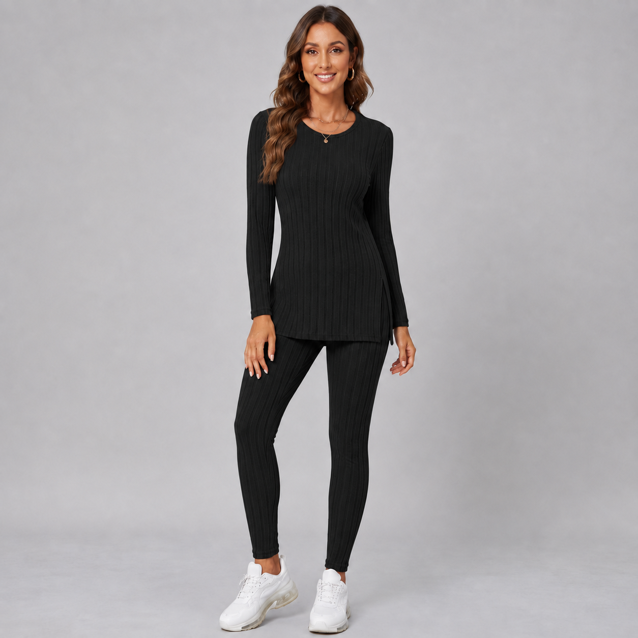 Montarello Women's Lounge Set Knitted V-Neck Wide Leg