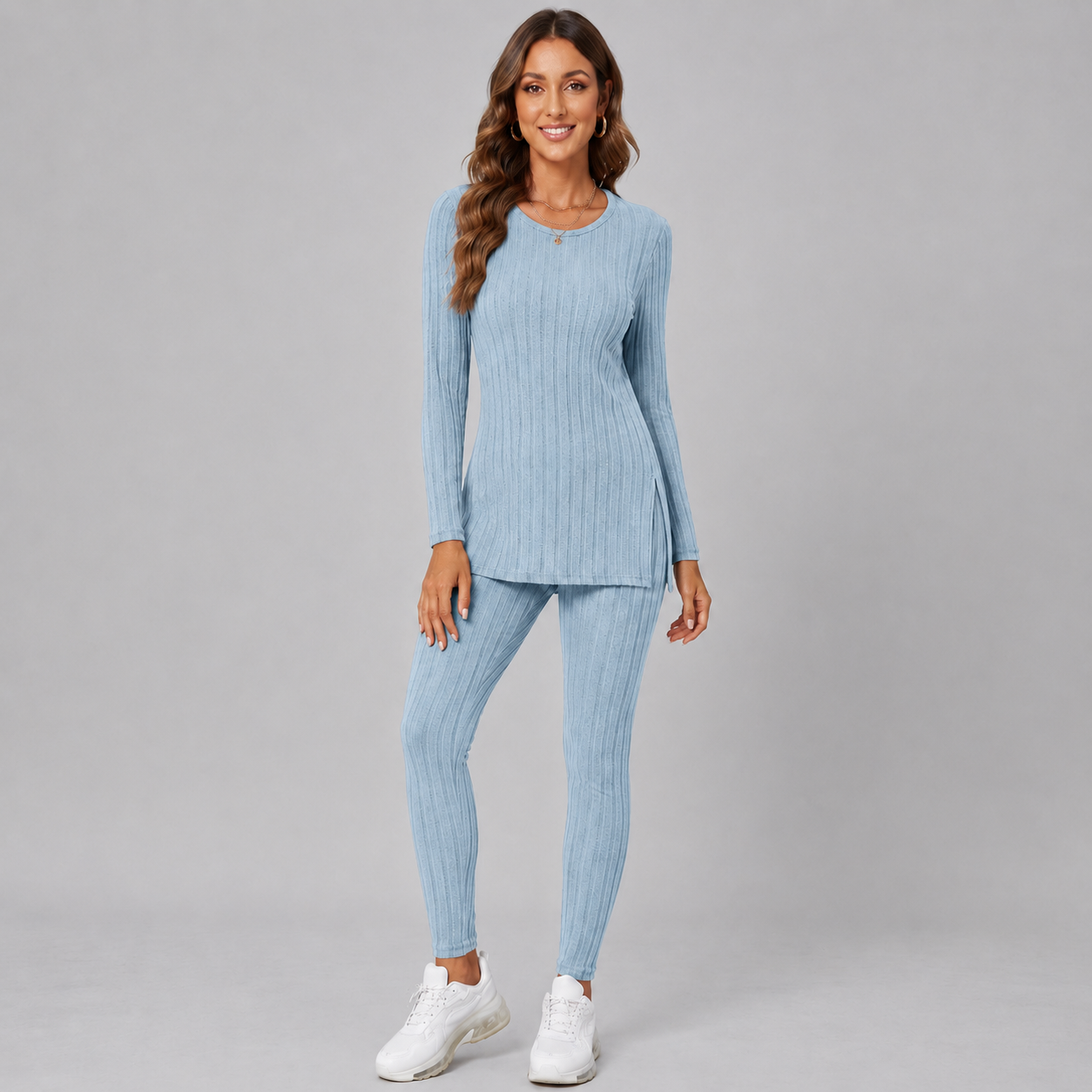 Montarello Women's Lounge Set Knitted V-Neck Wide Leg