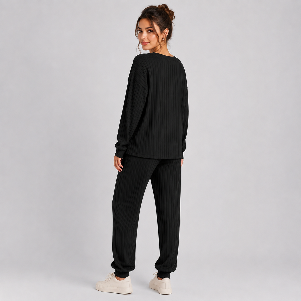Montarello Women's Lounge Set Ribbed V-Neck Tapered