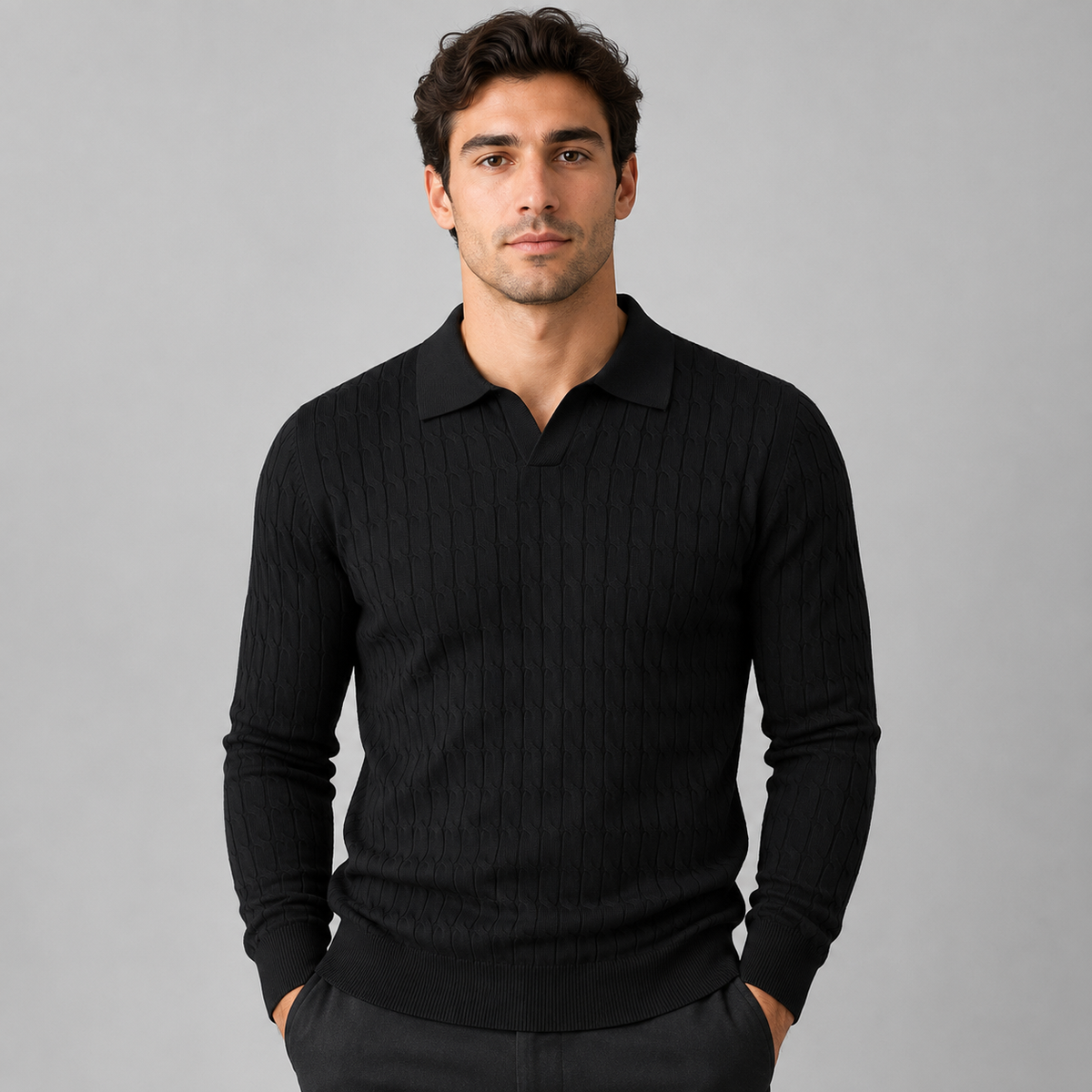 Montarello Men's Polo Sweater with Contrast Collar and Loose Fit