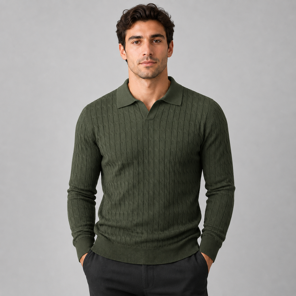 Montarello Men's Polo Sweater with Contrast Collar and Loose Fit