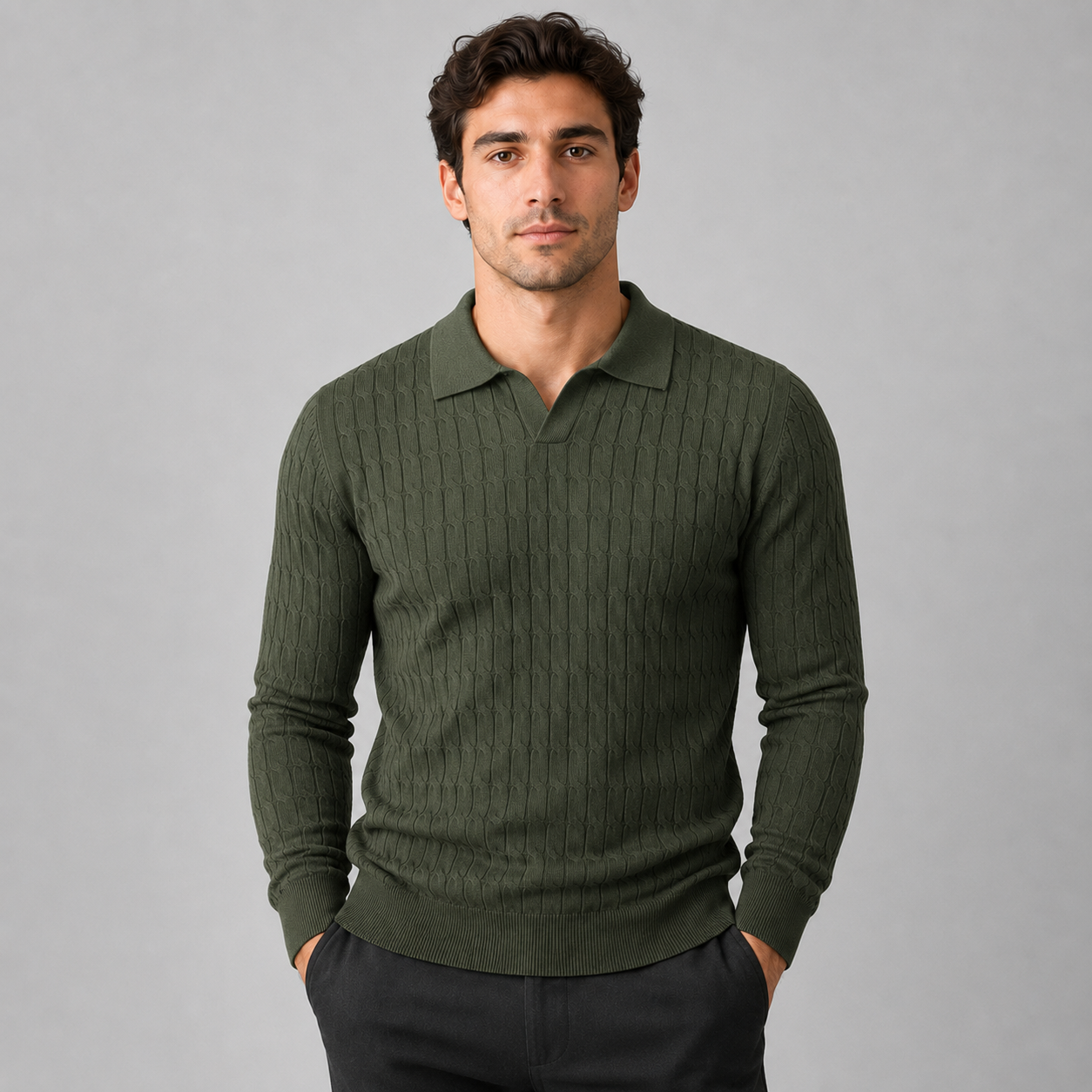 Montarello Men's Polo Sweater with Contrast Collar and Loose Fit