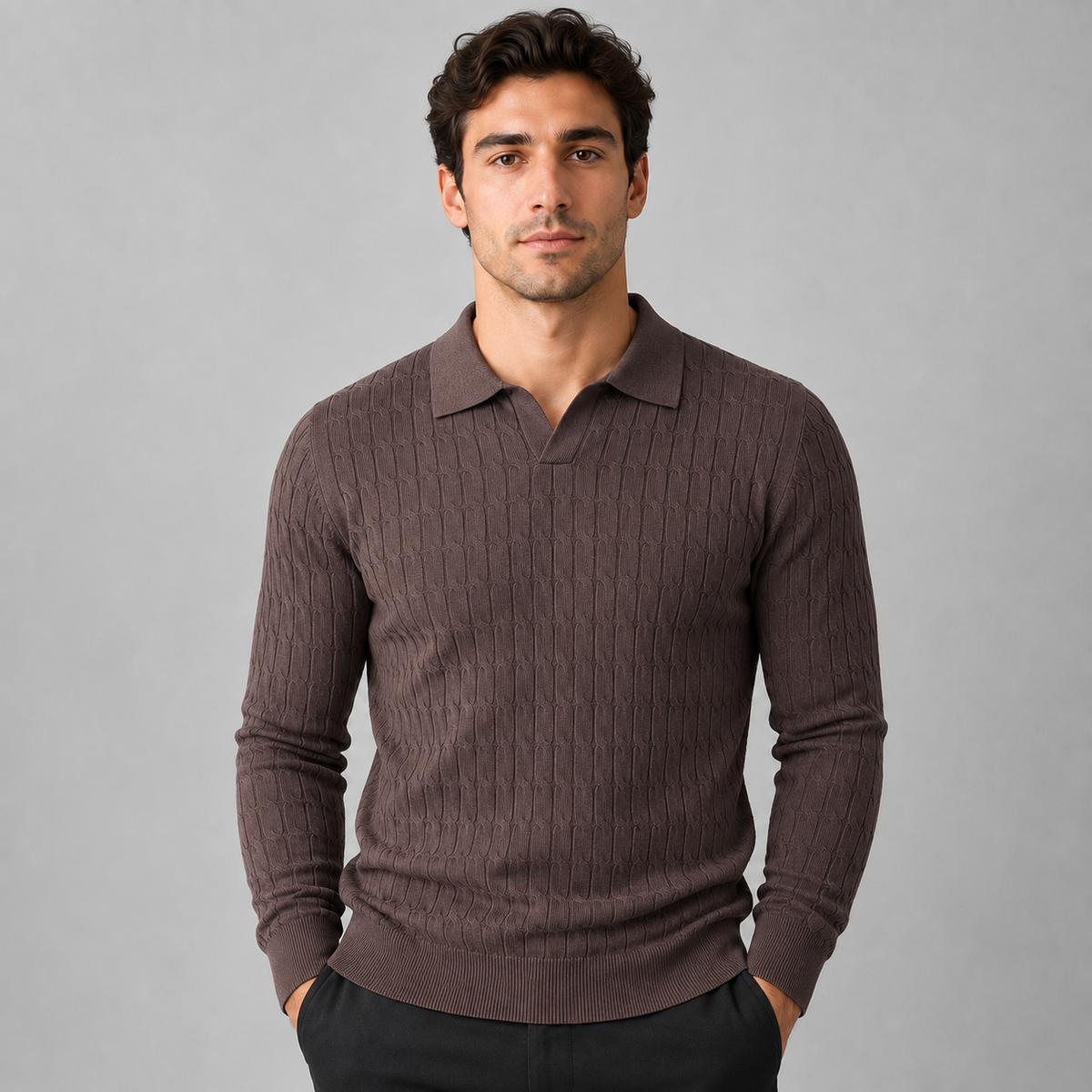 Montarello Men's Polo Sweater with Contrast Collar and Loose Fit