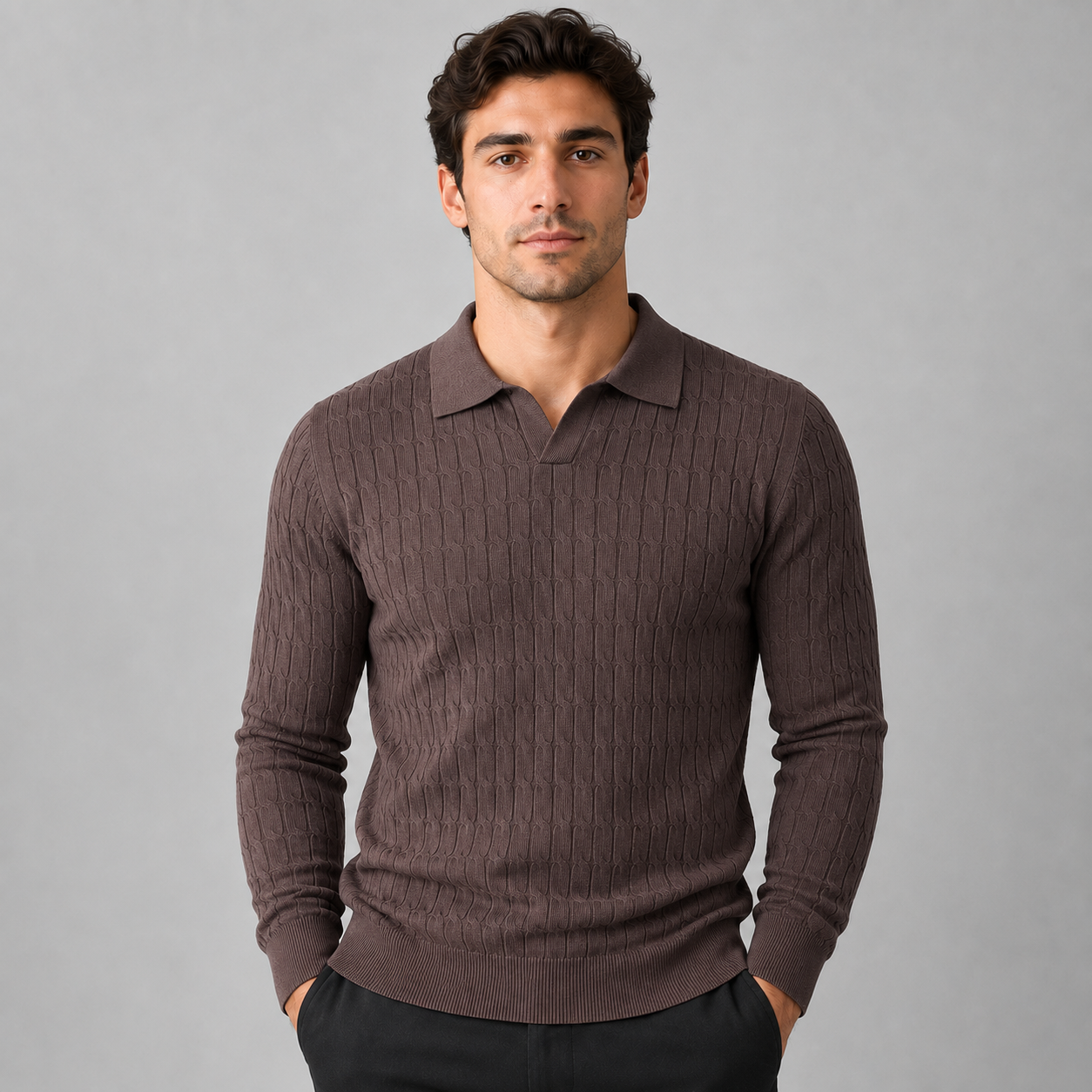 Montarello Men's Polo Sweater with Contrast Collar and Loose Fit