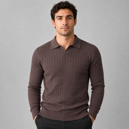 Montarello Men's Polo Sweater with Contrast Collar and Loose Fit