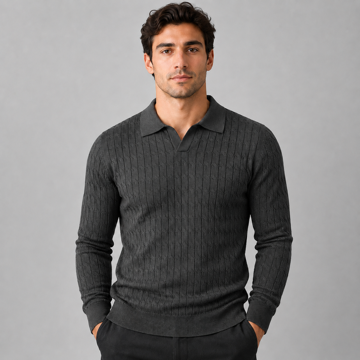 Montarello Men's Polo Sweater with Contrast Collar and Loose Fit