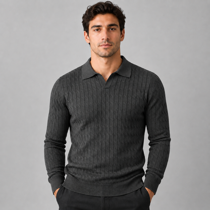 Montarello Men's Polo Sweater with Contrast Collar and Loose Fit