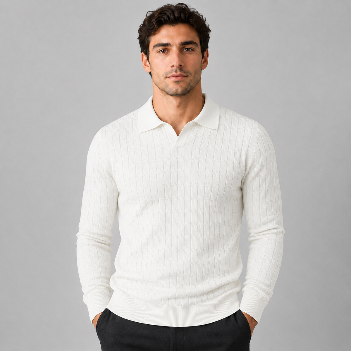 Montarello Men's Polo Sweater with Contrast Collar and Loose Fit