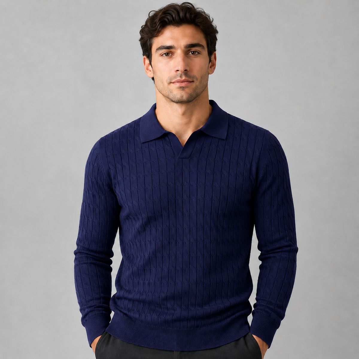 Montarello Men's Polo Sweater with Contrast Collar and Loose Fit