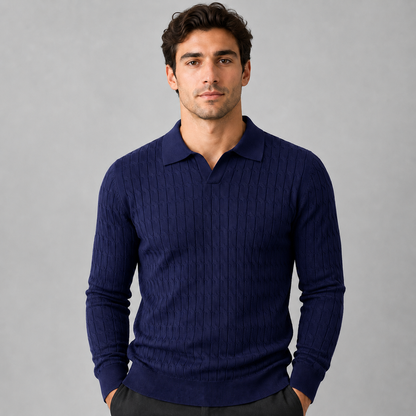 Montarello Men's Polo Sweater with Contrast Collar and Loose Fit